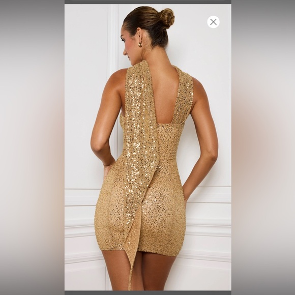 Oh-polly Embellished Scarf-Detail Mini Dress in Gold - Picture 3 of 8